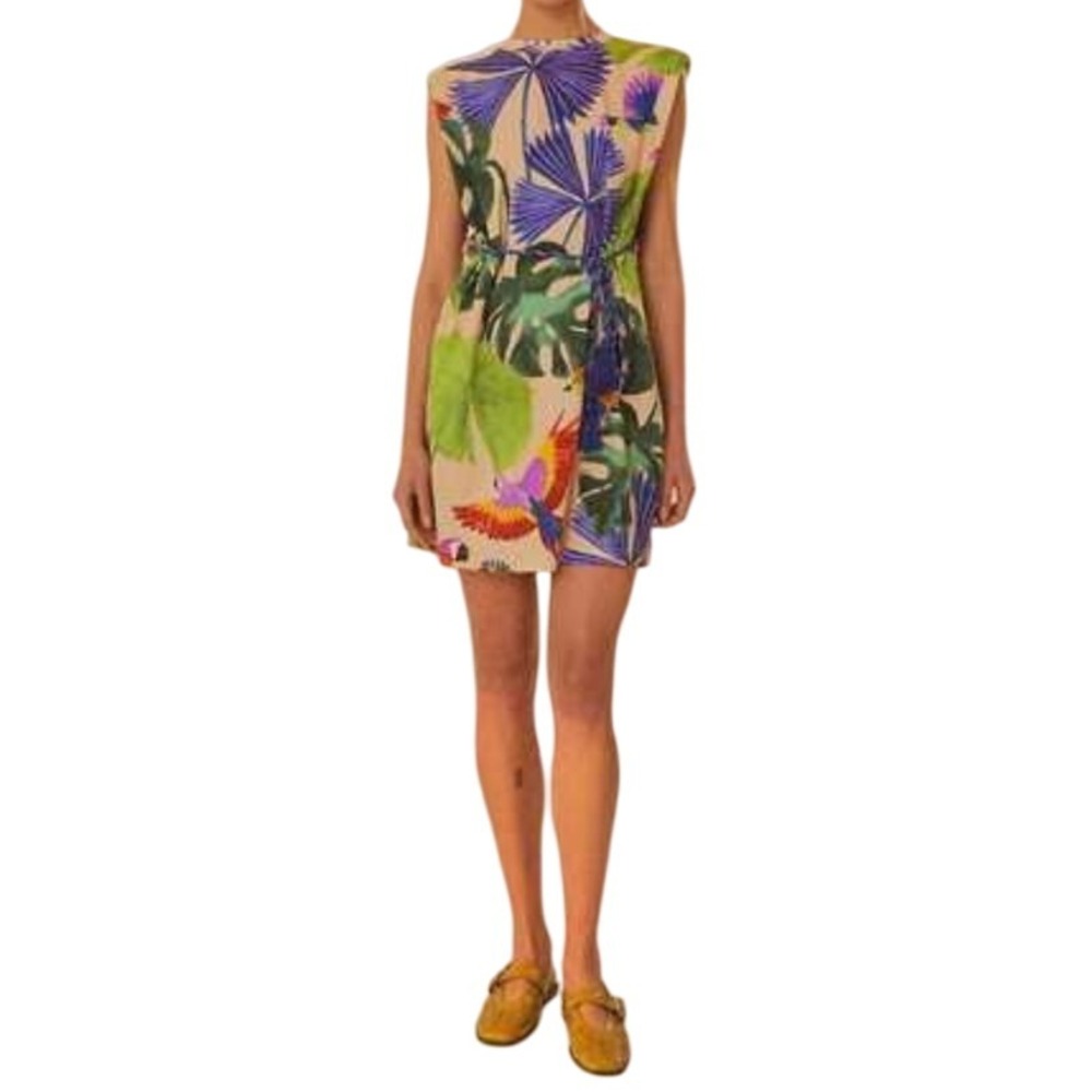 FARM RIO Sand Macaw Jungle Organic Cotton T Shirt Dress Sz M and L Tropical Boho - Picture 12 of 16